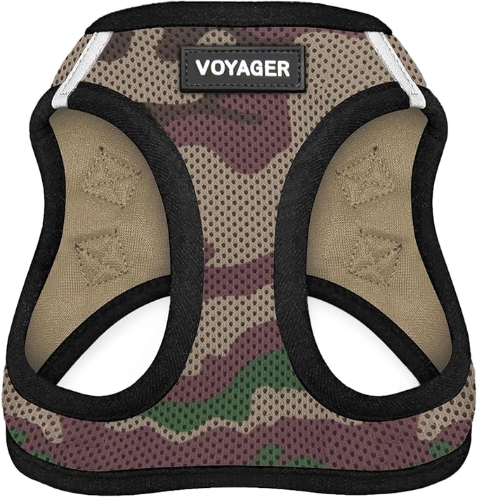 Best Pet Supplies Voyager Step-in Air Harness - All Weather Mesh, Reflective, No Pull Harness for Dogs, Cats - Secure with Hook & Loop Fastener, Buckle, Double D-Rings - Army/Black Trim, M