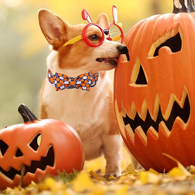Unique Style Paws Halloween Day Dog Collar with Bow Bone Pumpkin Cotton Dog Collars for Small Medium Large Dogs