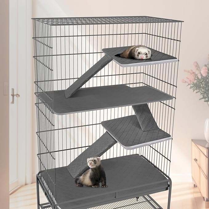 Bienbee Ferret Cage Liner Set, Waterproof Ferrets Cage Accessories for Small Animals Rats Chinchillas Hedgehogs Ferrets(Gray, Double Unit Combo)