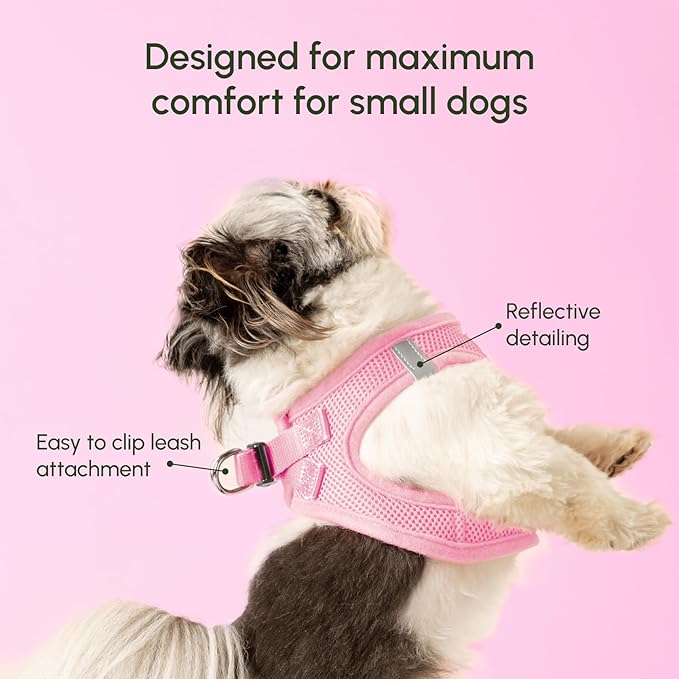 Downtown Pet Supply Step-in Dog Harness – No Pull, Adjustable Padded Mesh with Reflective Trim, Secure Buckle Strap – Comfortable & Breathable Small Dog Harness, Small, Baby Pink