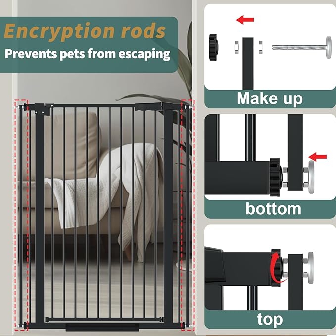 40.55" Tall 1.37" Ultra Narrow Spacing Dogs Pets Baby Gate for Doorway Safety Proof Indoor 69.48-77.36" Extra Wide Puppy Pressure Mounted No Drill Walk Through Black Metal Hallway
