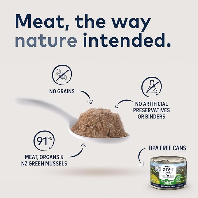 ZIWI Peak Canned Wet Dog Food – All Natural, High Protein, Grain Free, Limited Ingredient, with Superfoods (Tripe & Lamb, Case of 12, 6oz Cans)