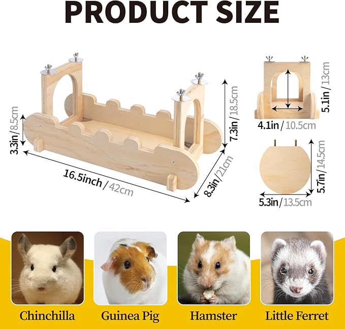Chinchilla Suspension Bridge Wooden,Small Animals Wooden Bridge and Platform,Chinchilla Habitat Toys for Squirrel Hamster Ferret Guinea Pig Sturdy Easy to Clean
