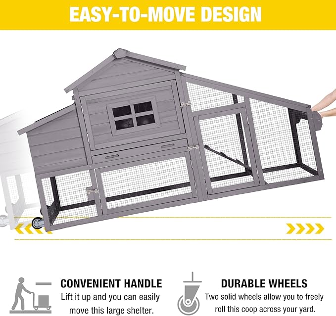 Aivituvin Chicken Coop for 2-4 Chickens with Wheels Outdoor Chicken House Mobile Large Poultry Cage Pull Out Tray No Leakage