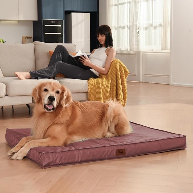 Outdoor Orthopedic Dog Bed, Waterproof Dog Bed for Large Dogs 36x27 Inch, Egg Crate Foam Pet Mat with Washable Removable Oxford Cooling Cover, Pink