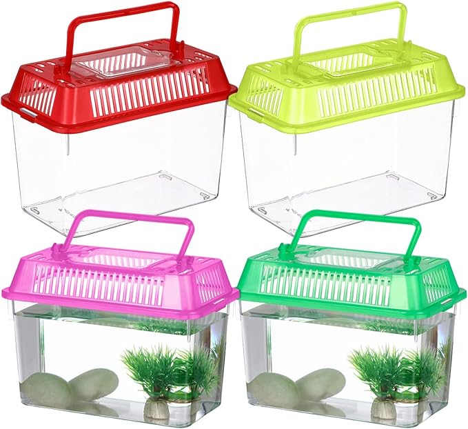 balacoo Portable Fish Tank Handheld Aquarium 6-Inch Transparent Turtle Box Pet Hamster Carrier with Handle for Reptiles and Small Pets
