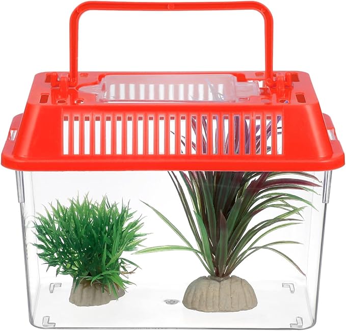 Mini Plastic Fish Tank with Handle and Lid Small Portable Aquarium for Fish Goldfish and Tiny Aquatic Pets Easy to Clean Transparent Tank