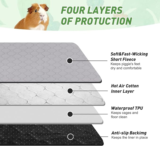 2 Pack Guinea Pig Cage Liners, 12' X 48'' Washable Guinea Pig Pee Pads, Non Slip Reusable Super Absorbent Guinea Pig Training Mat Bedding Fleece for Small Animals Hamster Rabbit Chinchilla Rat