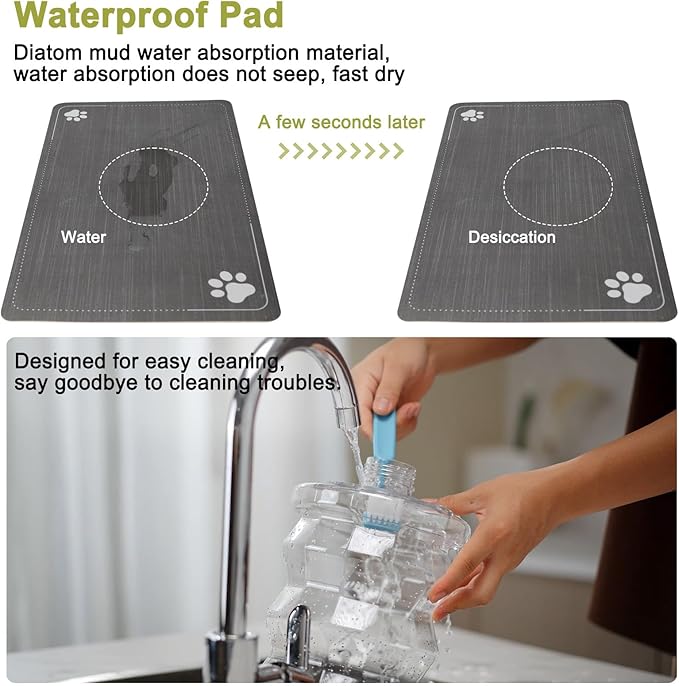 RIZZARI Large Water Dispenser for Dogs: 8L Raised Gravity Black Automatic Stainless Steel Waterer with Specialized Brush and Triple Filter for Senior Dogs - Good for Spine - in Bedroom Garden