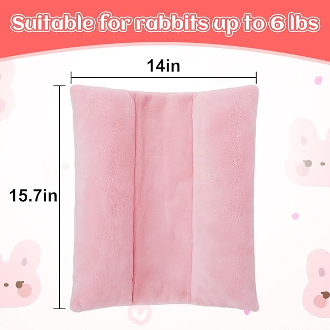 MEWTOGO 15.7" x 14" Bunny Bed for Rabbit Cage - Thickened Soft Prevent Sore Hocks Plush Mat with Cotton Lounger Pillows, Small Animal Flop Mat for Hutch Sleeping Indoor, Pink