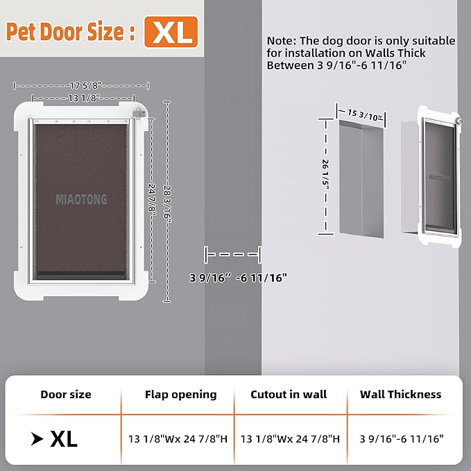MIAOTONG Extra Large Dog Door,Upgraded Sealing Dog Door for Wall, Double Flap Doggy Door,Steel Frame and Telescoping Tunnel Pet Door and Cat Doors(Pets Up to 220 Lb) -Extra Large