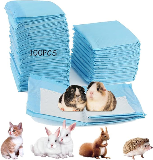 100 Pcs Disposable Rabbit Pee Pads,Small Animal Potty Training Pads Guinea Pig Cage Liners Leak-Proof Super Absorbent with Quick-Dry Surface Small Pet for Kitten Hedgehog Hamster Chinchilla