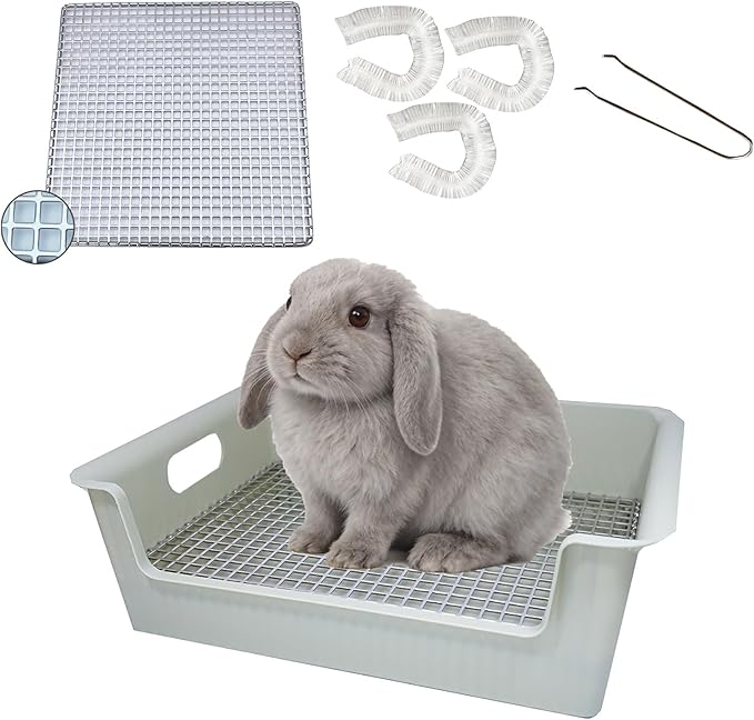 Large Rabbit Litter Box with Widened Stainless Steel Grid, Easy to Clean Guinea Pig Bunny Litter Box for Guinea Pigs Cages,High Back Wall for Small Animals（15×11.2×5.9 in