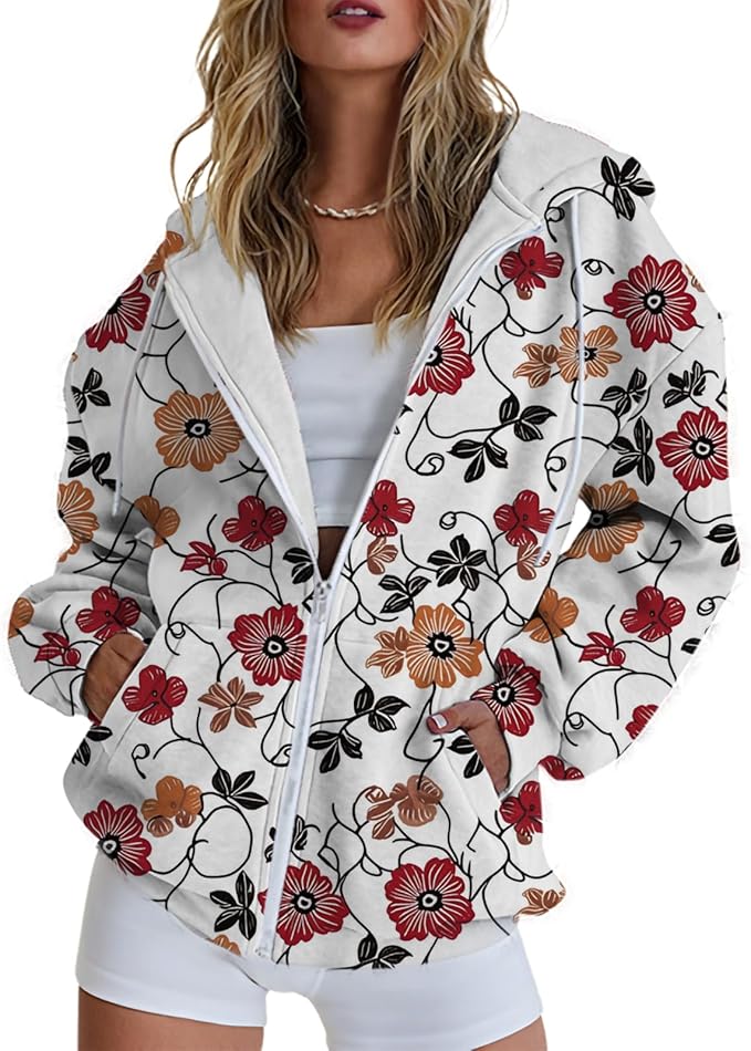 Hoodies for Women Zip Up Long Sleeve Hoodied Sweatshirt with Pockets Retro Graphic Women's Sweatshirt Trendy