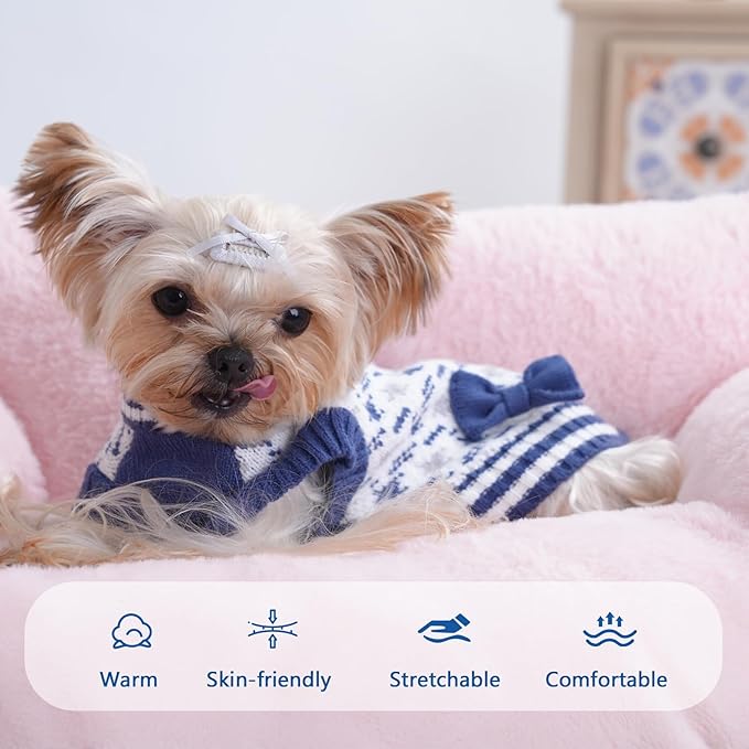 Dog Sweater for Small Dog Male Cold Weather Doggie Halloween Christmas Sweater Chihuahua Pocket Beagle Mini Dachshund Yorkie Schnauzer Clothes for Puppy Girls Boys (Blue, M)