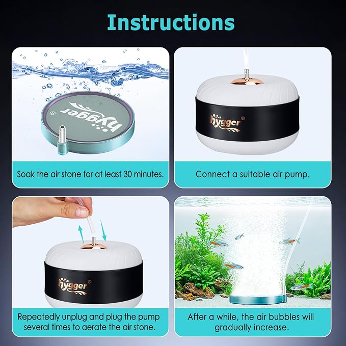 hygger Aquarium Air Stone 2 Inch, Fish Tank Bubbler Stone, Air Bubble Aerator Oxygen Diffuser, Air Pump Accessories for Aquariums, Fish Tanks, Hydroponics and Ponds