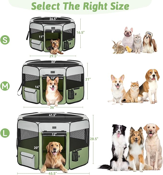 PETSFIT 45.5" Dog Playpen Indoor/Outdoor-Jump-Proof 28.5" Height with Removable Waterproof Mat & Zippered Roof | RV, Camping, Travel Dog Pen | Whelping & Cat Observation Space(45.5"L x 45.5"W x 28.5H)