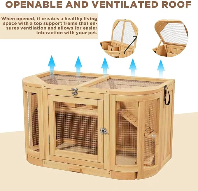 Wooden Hamster Cages with Stand, Deep Pull-Out Tray, Hamster Cage and Habitat with Locking Mechanism, Chew-Proof Guinea Pig Cage, Hamster House (Natural Wood)