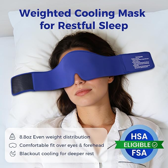 Cooling Gel Eye Mask Sleep: FSA -HSA Eligible, Cold Compress for Puffy Eyes & Migraine Relief - Reusable Gel Weighted Sleeping Mask for Dark Circles & After Surgery, Eye Care,Ice Pack for Face(Blue)
