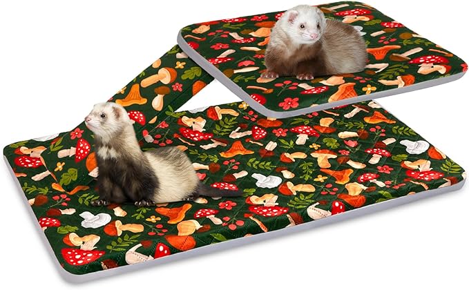 Bienbee Ferret Cage Liner Set, Waterproof Ferrets Cage Accessories for Small Animals Rats Chinchillas Hedgehogs Ferrets(Green Mushroom,Single Unit Combo)