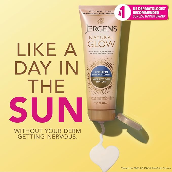 Jergens Natural Glow +Firming Self Tanner Body Lotion,Medium to Deep Skin Tone,Sunless Tanning Moisturizer with Collagen and Elastin,Helps to Visibly Reduce Cellulite,7.5 Oz,(Pack of 4)