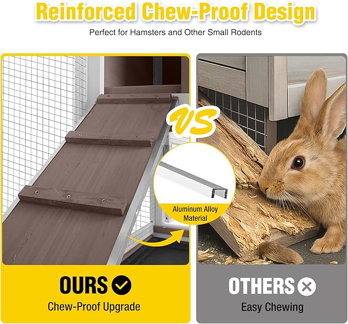 Aivituvin 39.3" Large 2-Story Rabbit Hutch, Indoor Outdoor Bunny Cage with Chew-Proof Ramp, Leak-Proof & Easy-to-Clean Tray, Lockable Wheels, for Rabbits & Guinea Pigs