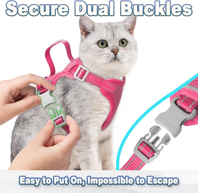 Cat Harness and Leash Set Escape Proof for Kitten Walking, Soft Adjustable Top Handle Vest Harnesses for Cats, Easy Control Breathable Reflective Small Medium Large, Pink, XS
