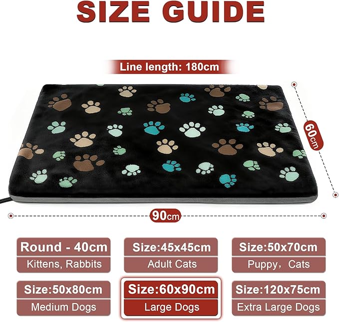 Large Dog Heating Pad 36x24 in with Smart Thermostat Switch and Power Line Protection Tube,Obtained MET and UL Dual Certification,Waterproof Pet Heating Pad for Dogs,with Plush Fabric Cover