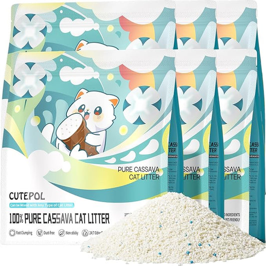 Cassava Clumping Cat Litter, Non Sticking, Rapid Clumping, Water Absorbent, Dust-Free, 33lb (6 Pack of 5.5lb Bags)