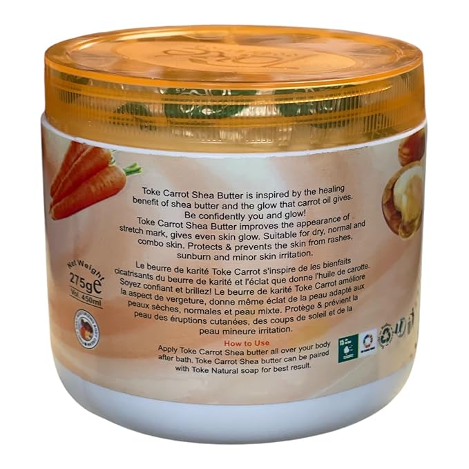 Toke Carrot Shea Butter for Sun Burn, Stretch Mark, Eczema, Suitable for Baby & Adult, 100% Natural