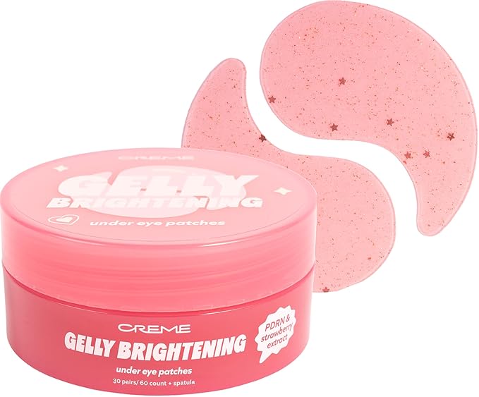 The Crème Shop Gelly Brightening Under Eye Patches, Hydrogel Eye Masks, Hydrating and Depuffing with PDRN & Strawberry Extract, Korean Skin Care, 60 Count (30 Pairs)