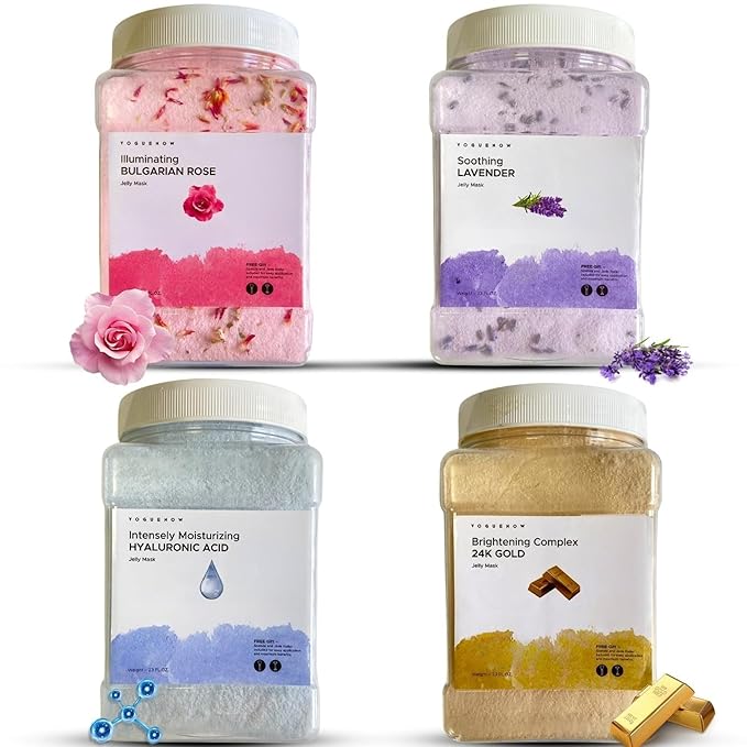 VogueNow Premium Jelly Face Mask for Facials - Bulgarian Rose, 24K Gold, Lavender & Hyaluronic Acid (Pack of 4) - Hydrating, Brightening & Nourishing Jelly Mask | International Womens Day Gifts
