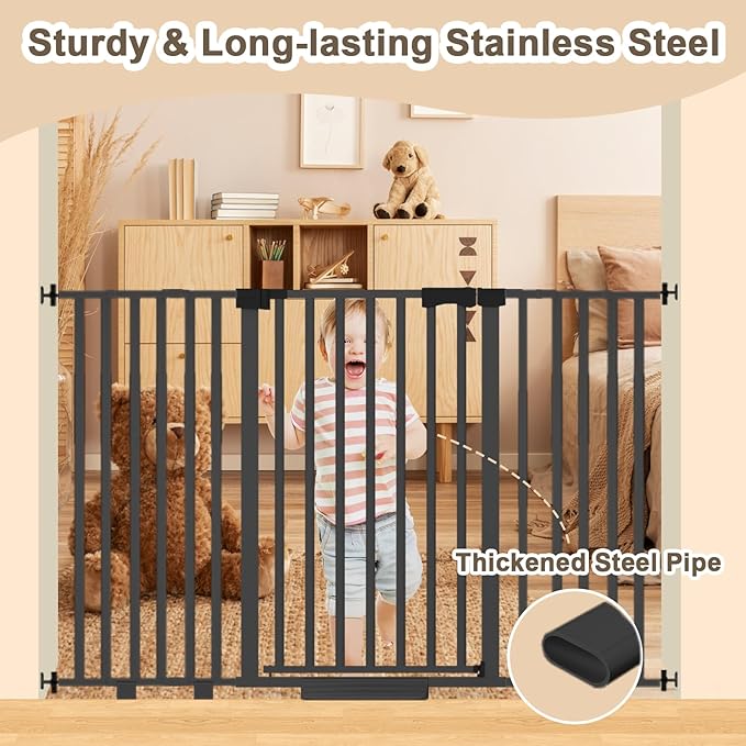 Extra Wide Baby Gate Fits 30-63 Inch Wide Opening, Toddler Pet Gate for Stairs Doorways Hallways Indoor, Walk Thru Large Long Dog Gates Pressure Mounted White