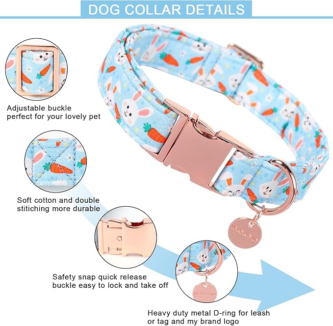 Easter Dog Collar, Cotton Easter Bunny Collar for Puppy Girl Boy Dog or Cat, Easter Gift Rabbit Carrot Dog Collar, Cute Carrot Pet Dog Collar with Metal Buckle, XS