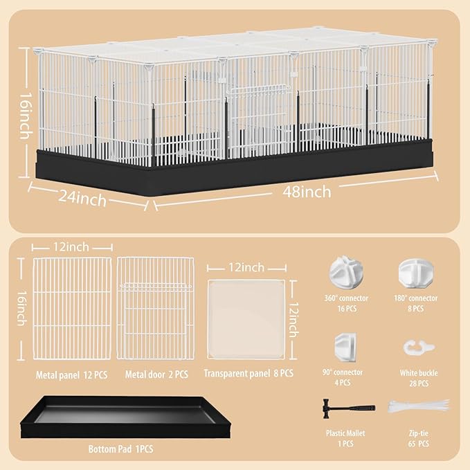 22 Panels Small Animal Playpen, Guinea Pig Cage with Doors & Waterproof Mat, Metal Wire Yard Fence for Rabbits, Hamsters, Chicken, Hedgehogs, Indoor Outdoor C&C Cage White