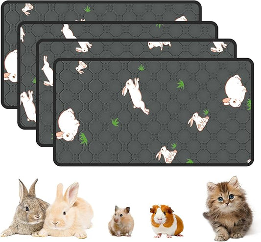 4-Pack Guinea Pig Cage Liner, 16in x 30in Fast Absorption Washable Bedding Pee Pads for Dogs Puppy Rabbit Small Animal Cage Mat, Leakproof & Non-Slip