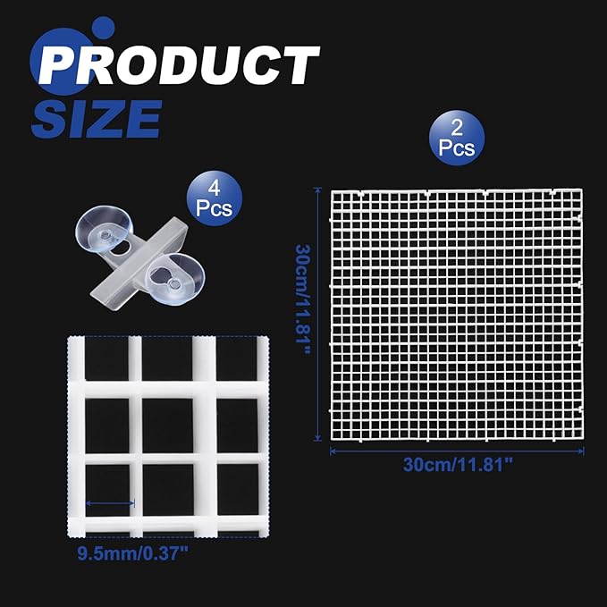 uxcell 2Pcs Aquarium Fish Tank Divider, 12x12 Inch Plastic Egg Crate Light Diffuser Grid Filter Bottom Partition Separator with Sucker Clips and Suction Cups for Aquarium, White