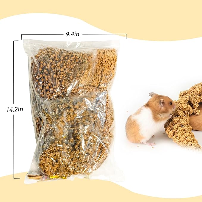 Natural Hamster Grain & Herb Habitat Deocr, Edible Hamster Sprays Herbs Bedding Mate, Hamsters Cage Enrichment Decoration Accessories for Gerbil Dwarf Syrian Hamsters Mouse Guinea Pig Mice