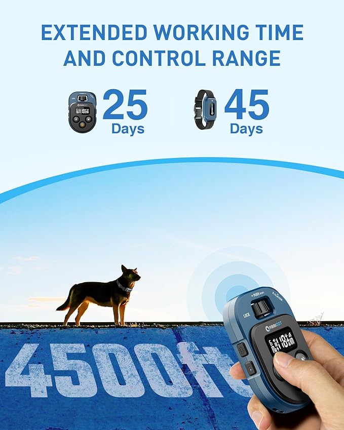 ABBIDOT Dog Shock Collar, 4500FT Dog Training Collar with Remote，IPX7 Waterproof Rating，6 Training Modes (Beep, Vibration, Safe Shock), Enhanced Night Light, Rechargeable E-Collar for Dogs 10-130 lbs
