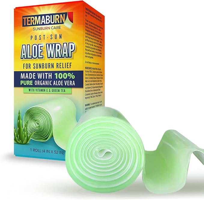 TermaBurn Aloe Wrap for Sunburn Relief – Hydro-Gel Aftersun Treatment with 100% pure aloe vera Gel | Second Skin aloevera gel for burns and peeling irritation | Great for Tattoo Aftercare and Sun Care