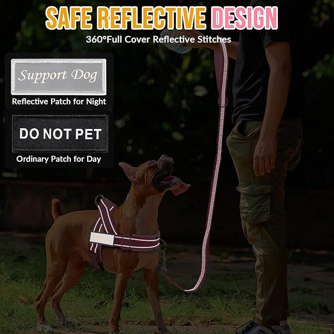 Lukovee No Pull Dog Harness & Leash Set - Heavy Duty Dog Vest Harness with Soft Padded for Medium Large Dogs, Adjustable Reflective Tactical Pet Harness for Easy Walk and Training (L, PI)
