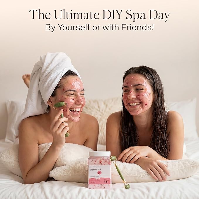 Jelly Face Mask for Facials - Bulgarian Rose Hydrating & Brightening Jelly Mask with Free Jade Roller & Spatula | Professional Hydrojelly Masks | Vajacial | 23 Oz | International Womens Day Gifts
