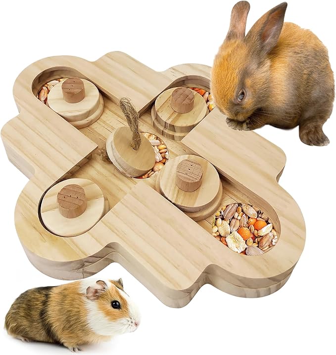 BNOSDM Hamster Foraging Toys Boredom Breaker Pet Rat Foraging Toys Bunny Puzzle Toys for Rabbits Interactive Bunny Toys Wooden Hamster Enrichment Toys for Guinea Pig Chinchillas Small Rodents,5-Hole