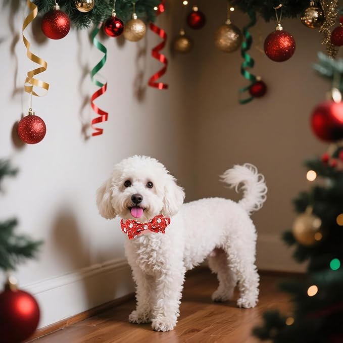 Unique Style Paws Christmas Dog Collar with Bow Red Hat Christmas Man Cotton Puppy Collars for Small Medium Large Dogs