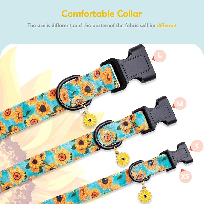 Faygarsle Dog Collar for Small Medium Large Dogs Cute Light Green Puppy Collars for Female Dogs Sunflower Patterned Pet Collars for Summer Spring Wedding Puppy Girl Dog Collar M