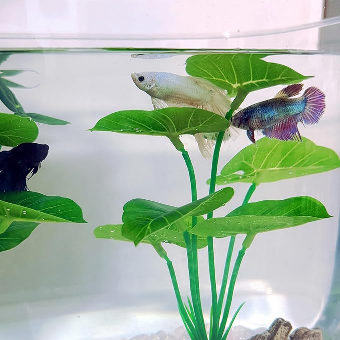 Aquarium Decor Fish Tank Decorations 6-in Betta Silk Aquarium Plants, Artificial Plant for Betta Fish Tank Accessories, Leaf Hammock Goldfish Reptile Plants Decor Driftwood