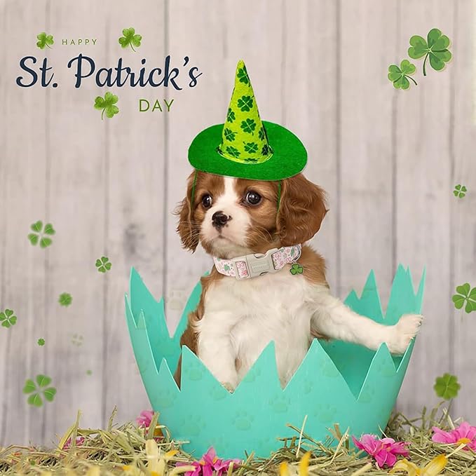 DOGWONG Green Dog Collar- Spring Female Dog Collars Adjustable St. Patrick's Day Puppy Pink Clover Dog Collar for Small Medium Large Dogs XL