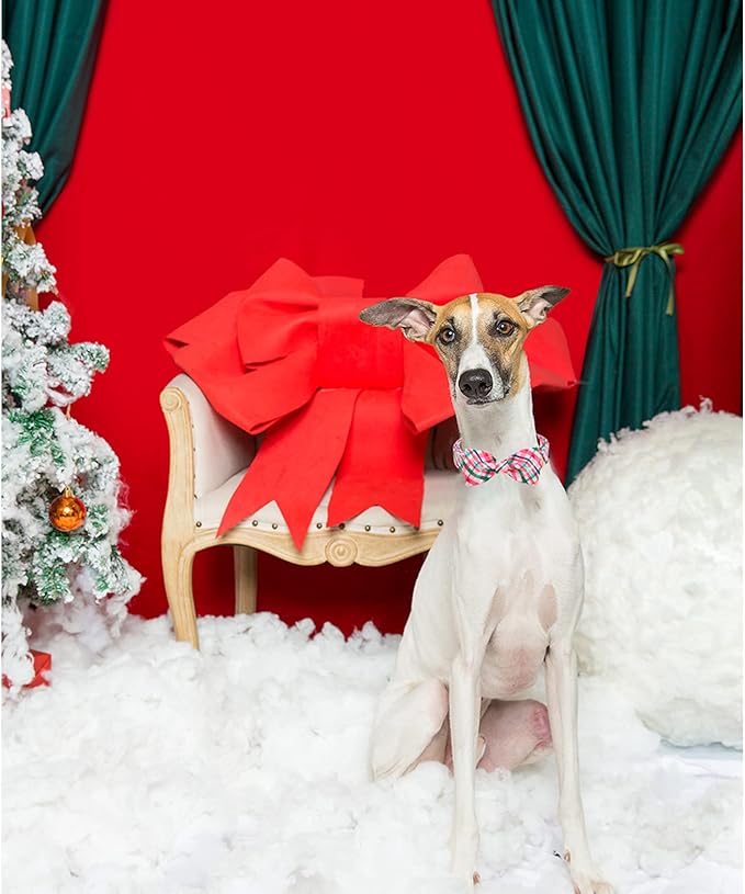 Unique style paws Dog Collar with Bow Pink & Green Plaid Dog Collar Best Gifts for Small Medium Large Dogs -M