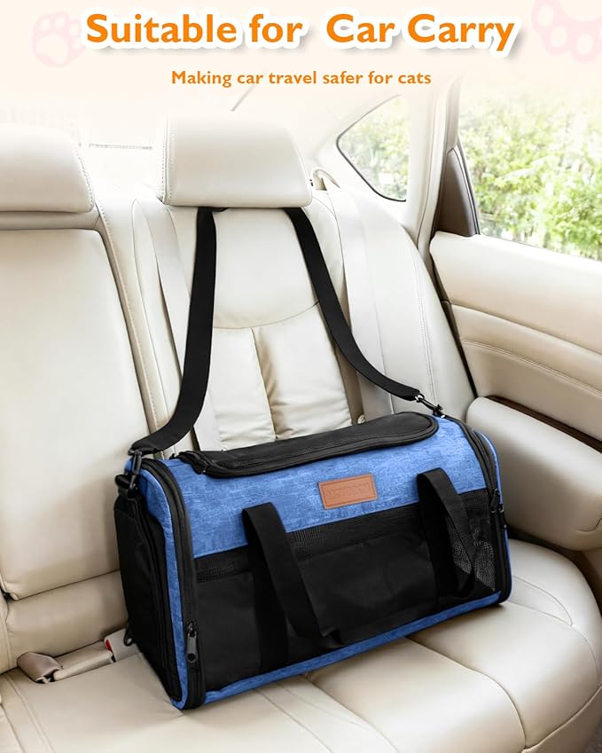 PETUX Airline Approved Cat Carrier or Small Cat up to 12 lb - 17"x11"x9.5", TSA, Underseat, Top & Side Entry, Soft Sided Pet Carrier with Breathable Anti-Scratch Mesh for Travel and Vet Visit - Blue