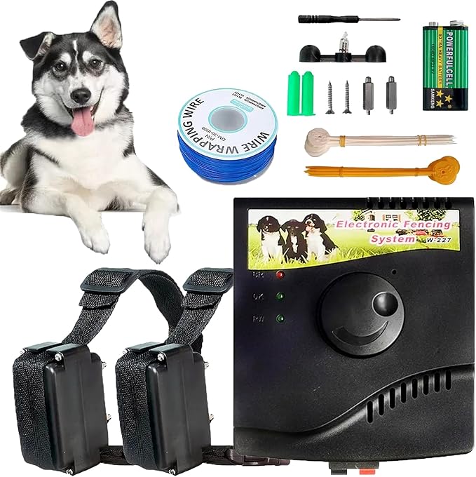 Electric Dog Fence, Waterproof Receiver with 300m Wire, Covers up to 1/2 Acre, Safe Effective Shock Dog Fence, No Randomly Over Correction,Electric Pet Fence for Stubborn Dogs,for2dogs